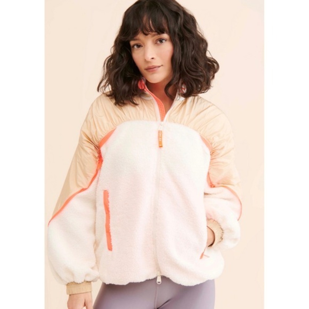 FP Movement Hit The Slopes Jacket Women M Cream Tan Good Mixed Media Fleece
